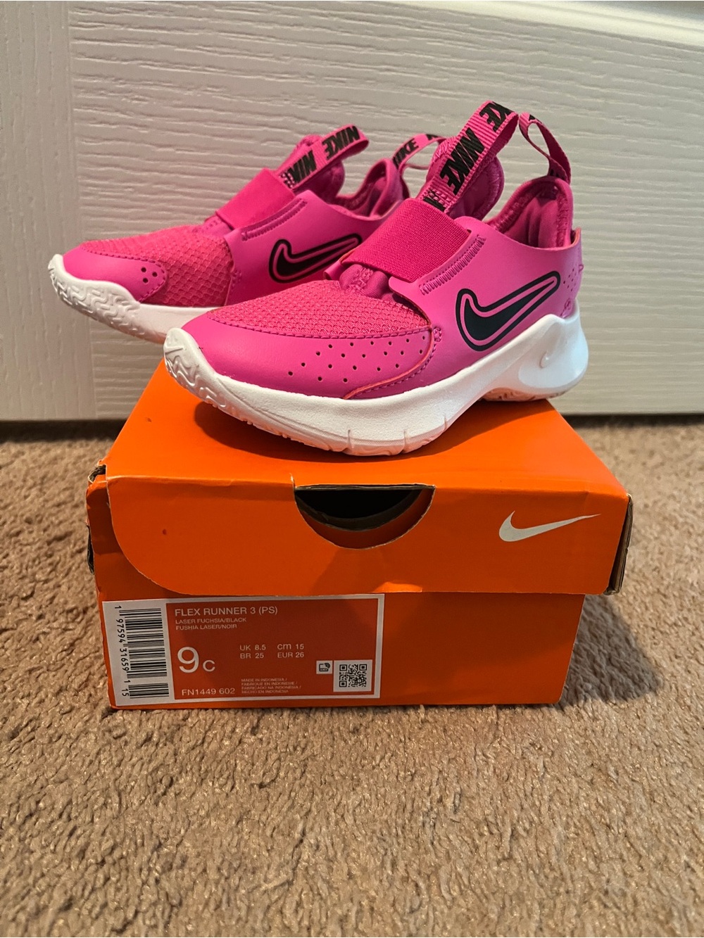 Nike Kids Hot Pink Slip-On Flex Runner Sneakers with Black Swoosh